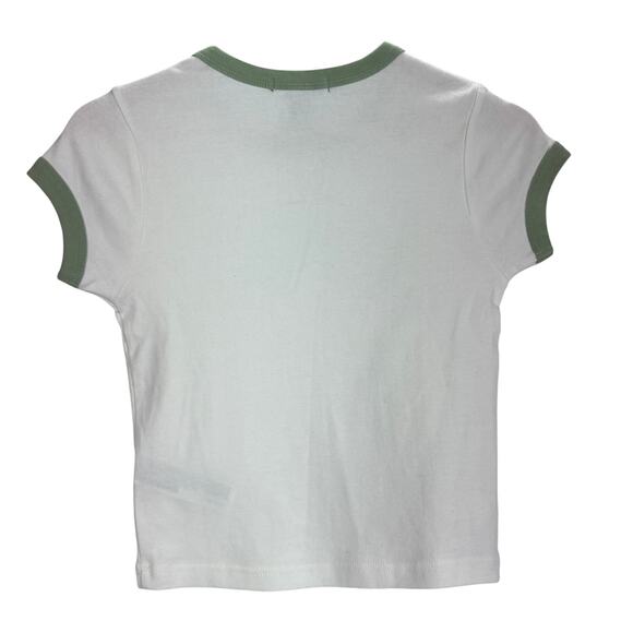 Forever 21 Montauk Ringer T-Shirt Crop Top White Green Short Sleeve Womens S - Picture 9 of 10